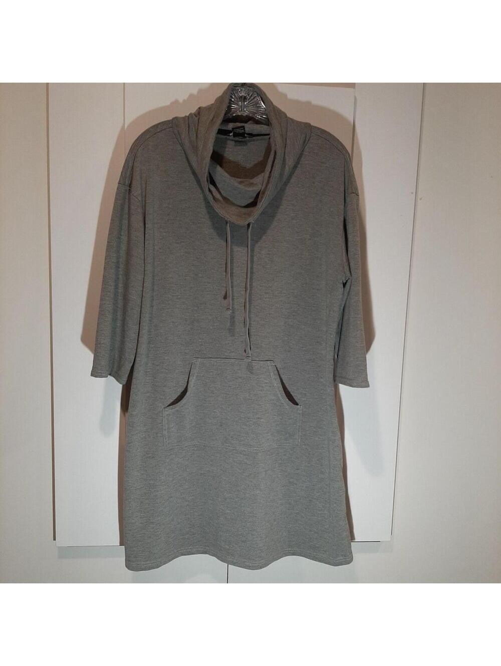 Robert Louis Cowl Neck Sweatshirt Dress Women’s PXL Gray Knit Sleeve Tunic